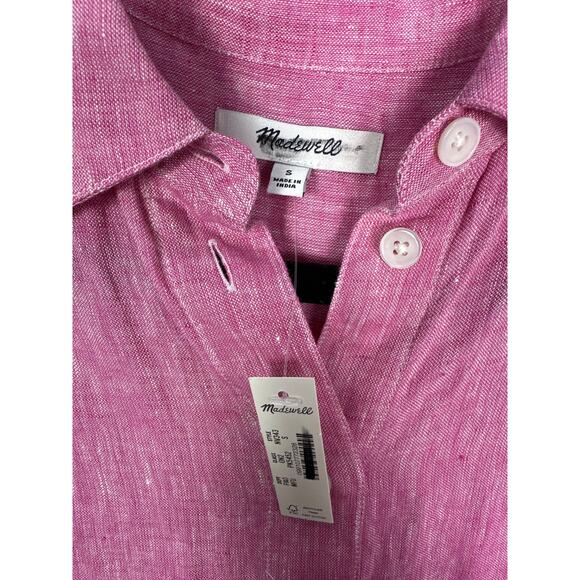 Madewell NWT Women’s Fuchsia 100% Linen Oversized Button Up Shirt size Small - Picture 3 of 9